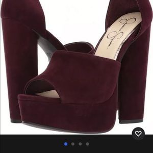 Jessica Simpson Elin Rouge Noir Lux Kid Suede Platform Heel